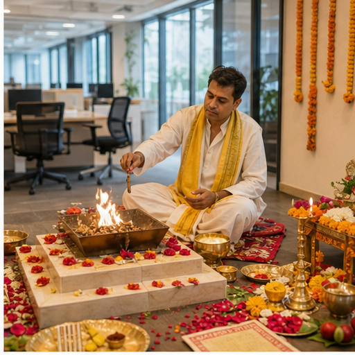 Office Opening Puja pandit preparation AI image in Bangalore