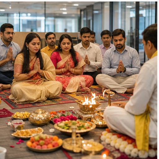 Office Opening Puja family ritual AI image in Bangalore